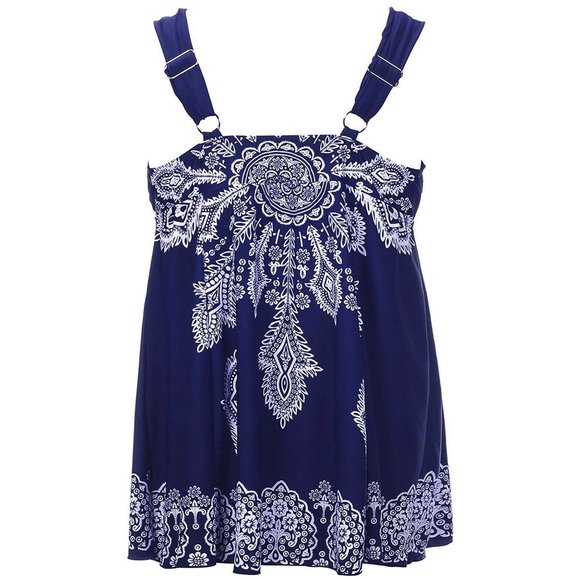 Paisley Print 2Pc Swimdress Women Plus Size 16-28 Navy Blue Wide Strap Swimsuit - Picture 5 of 9